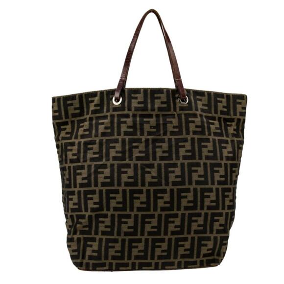 Fendi FF Logo Zucca Bag Shoulder Strap Tote Purse Brown Black Canvas Monogram - Picture 4 of 9